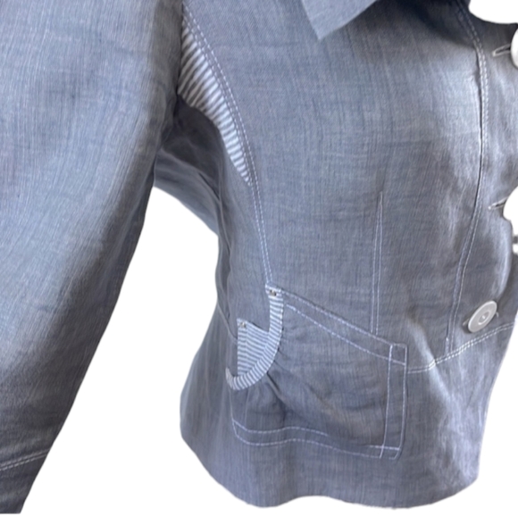 Vex Collection Women's French Linen Blazer in Blue Size Large - Picture 3 of 9